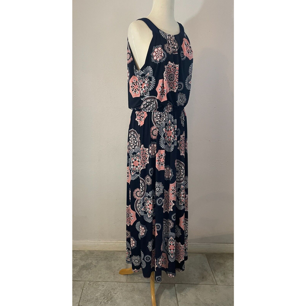 Robbie Bee Women's Printed Halter Maxi Dress Sz L ,Floral Navy Summer Boho Chic - Picture 3 of 11